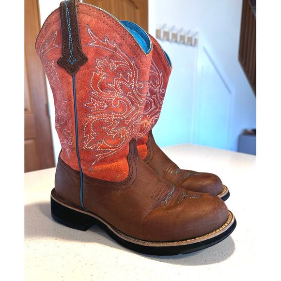 Ariat Womens Brown Orange Leather Cowboy Western Boots Style Size 7B - Picture 1 of 7